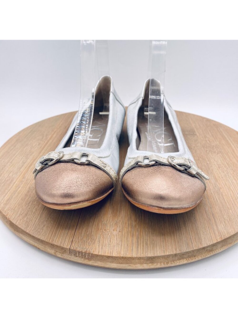AGL Ballet Flats Womens 7.5 Silver Leather Monika Flats Cap Quiet Luxury Italy - Picture 4 of 13